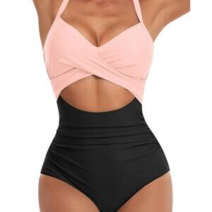Womens Small One Piece Swimsuit Tummy Control Cutout Halter Tie-Back Beach Sexy